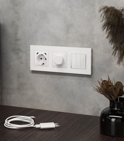 Комплект механизма электрической розетки 2USB С+C 20W с/з на винтовых зажимах 16A-250V Alfa Белый матовый Quant Ambrella Volt MA130510 (AP1305, VM165)