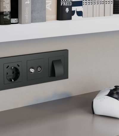 Комплект механизма электрической розетки 2USB С+C 20W с/з на винтовых зажимах 16A-250V Alfa Графит мягкое касание Quant Ambrella Volt MA910510 (AP9105, VM165)