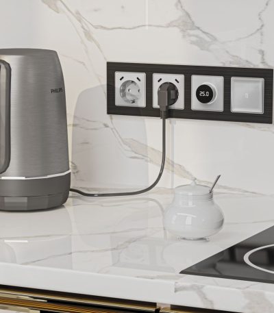 Комплект механизма электрической розетки 2USB С+C 20W с/з на винтовых зажимах 16A-250V Alfa Серебро глянец Quant Ambrella Volt MA410510 (AP4105, VM165)