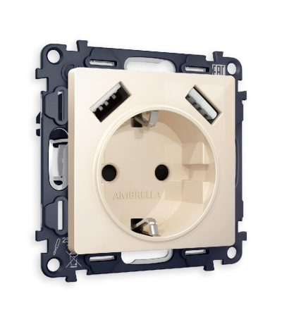 Комплект механизма розетки 2USB A+A 18W (быстрая зарядка) с/з Ambrella Volt Alfa MA309010