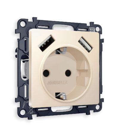 Комплект механизма розетки 2USB A+A 18W (быстрая зарядка) с/з Ambrella Volt Alfa MA329010