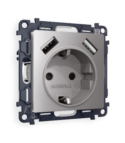 Комплект механизма розетки 2USB A+A 18W (быстрая зарядка) с/з Ambrella Volt Alfa MA509010