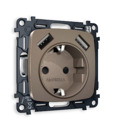 Комплект механизма розетки 2USB A+A 18W (быстрая зарядка) с/з Ambrella Volt Omega MO639010