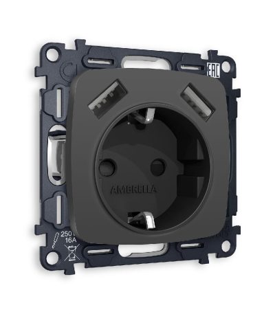 Комплект механизма розетки 2USB A+A 18W (быстрая зарядка) с/з Ambrella Volt Omega MO909010