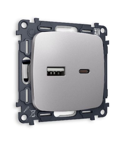 Комплект механизма розетки 2USB A+C 20W 3000mA (быстрая зарядка) Ambrella Volt Omega MO511010