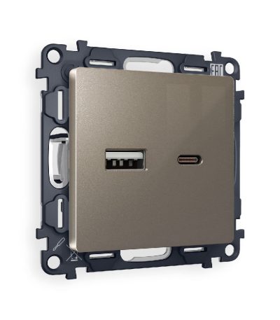 Комплект механизма розетки 2USB A+C 20W (быстрая зарядка) Ambrella Volt Alfa MA641010