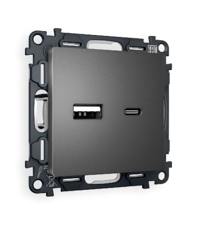 Комплект механизма розетки 2USB A+C 20W (быстрая зарядка) Ambrella Volt Alfa MA661010