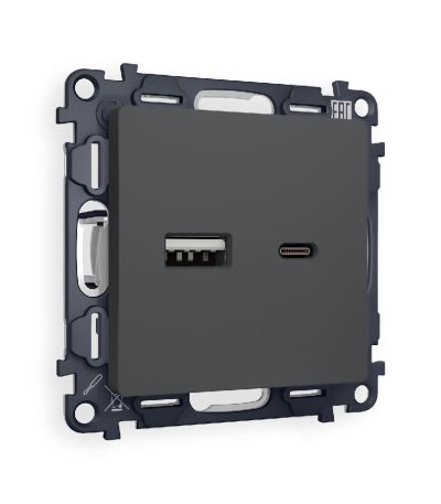 Комплект механизма розетки 2USB A+C 20W (быстрая зарядка) Ambrella Volt Alfa MA911010