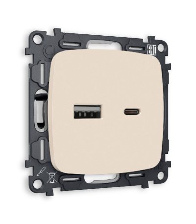 Комплект механизма розетки 2USB A+C 20W (быстрая зарядка) Ambrella Volt Omega MO331010