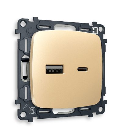 Комплект механизма розетки 2USB A+C 20W (быстрая зарядка) Ambrella Volt Omega MO611010