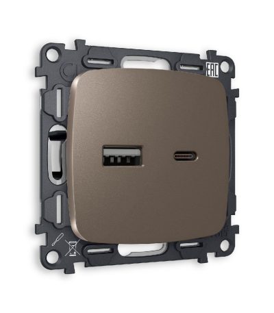 Комплект механизма розетки 2USB A+C 20W (быстрая зарядка) Ambrella Volt Omega MO641010