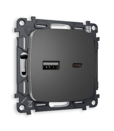 Комплект механизма розетки 2USB A+C 20W (быстрая зарядка) Ambrella Volt Omega MO661010