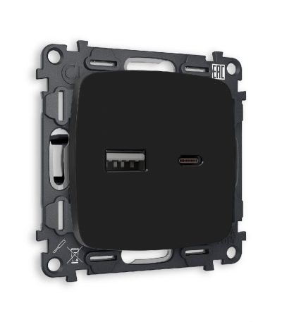 Комплект механизма розетки 2USB A+C 20W (быстрая зарядка) Ambrella Volt Omega MO811010