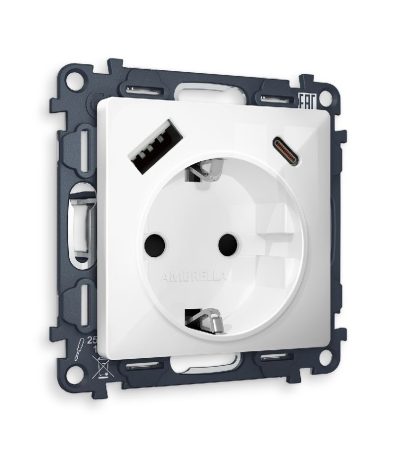 Комплект механизма розетки 2USB A+C 20W (быстрая зарядка) с/з Ambrella Volt Alfa MA110010