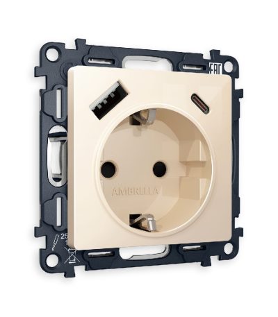 Комплект механизма розетки 2USB A+C 20W (быстрая зарядка) с/з Ambrella Volt Alfa MA310010