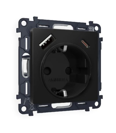 Комплект механизма розетки 2USB A+C 20W (быстрая зарядка) с/з Ambrella Volt Alfa MA810010