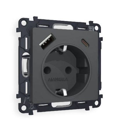 Комплект механизма розетки 2USB A+C 20W (быстрая зарядка) с/з Ambrella Volt Alfa MA910010