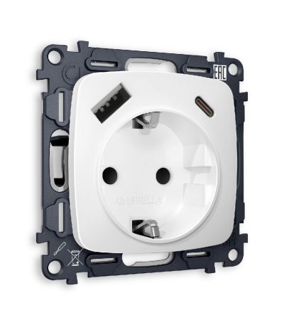 Комплект механизма розетки 2USB A+C 20W (быстрая зарядка) с/з Ambrella Volt Omega MO130010