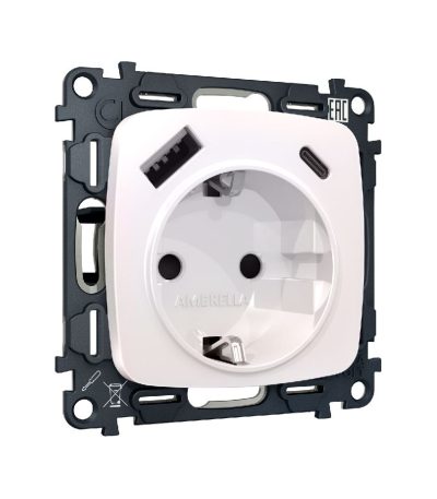 Комплект механизма розетки 2USB A+C 20W (быстрая зарядка) с/з Ambrella Volt Omega MO210010