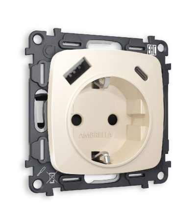 Комплект механизма розетки 2USB A+C 20W (быстрая зарядка) с/з Ambrella Volt Omega MO310010