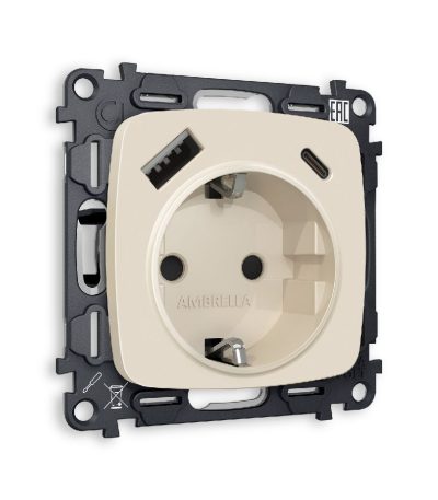 Комплект механизма розетки 2USB A+C 20W (быстрая зарядка) с/з Ambrella Volt Omega MO330010