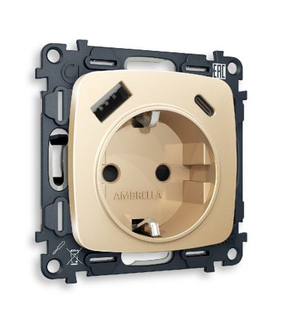 Комплект механизма розетки 2USB A+C 20W (быстрая зарядка) с/з Ambrella Volt Omega MO610010