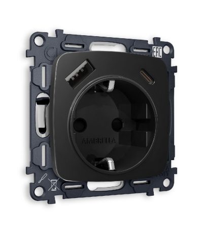 Комплект механизма розетки 2USB A+C 20W (быстрая зарядка) с/з Ambrella Volt Omega MO810010