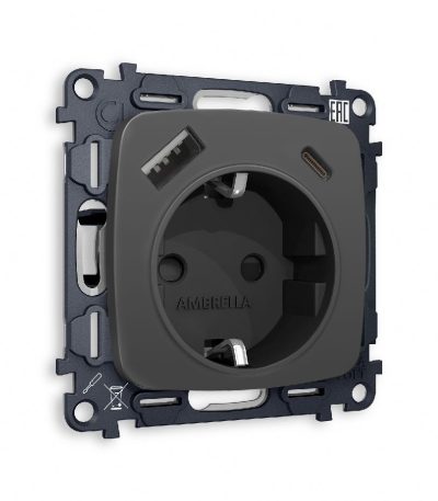 Комплект механизма розетки 2USB A+C 20W (быстрая зарядка) с/з Ambrella Volt Omega MO910010