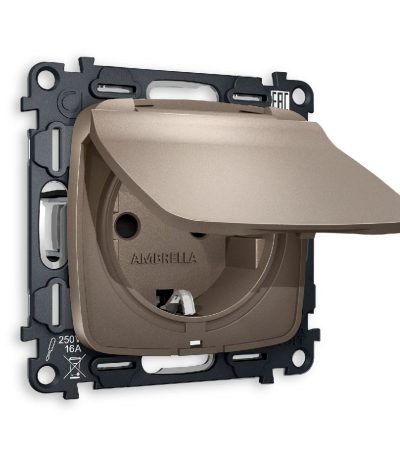 Комплект механизма розетки с/з со шторками и крышкой Ambrella Volt Omega MO638010