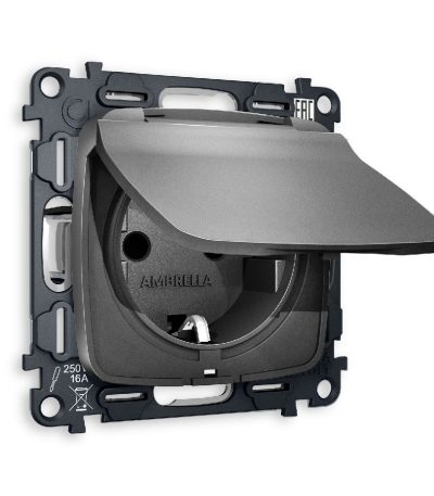 Комплект механизма розетки с/з со шторками и крышкой Ambrella Volt Omega MO658010