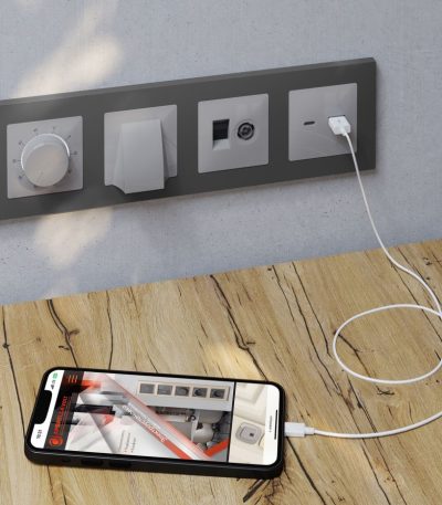 Комплект механизма терморегулятора с датчиком для теплого пола с подсветкой 16A-250V Alfa Серебро глянец Quant Ambrella Volt MA405710 (AP4057, VM1381)