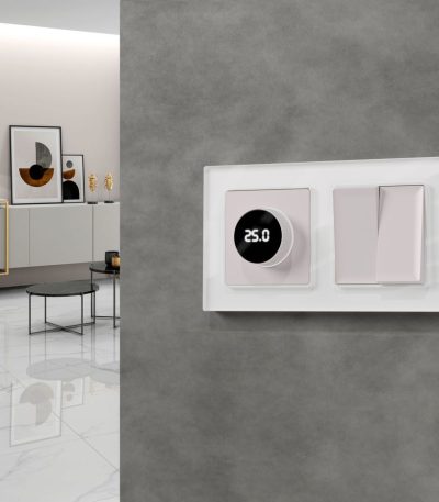 Комплект механизма терморегулятора с цифровым дисплеем с подсветкой и датчиком для теплого пола 16A-250V Alfa Жемчуг Quant Ambrella Volt MA205810 (AP2058, VM1385)