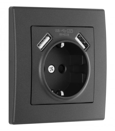 Комплект розетки с/з и шторками + USB и рамкой Arte Milano SET06-1-47-1 black