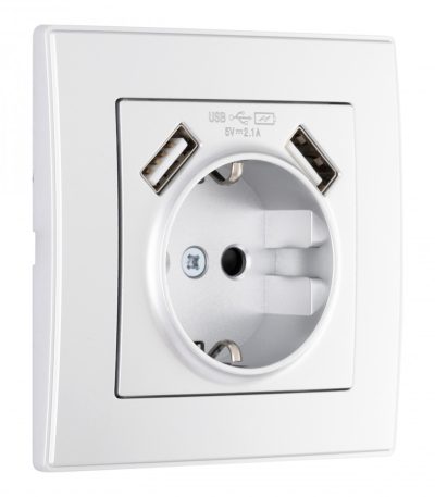 Комплект розетки с/з и шторками + USB и рамкой Arte Milano SET06-1-47-1 silver