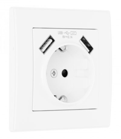 Комплект розетки с/з и шторками + USB и рамкой Arte Milano SET06-1-47-1 white