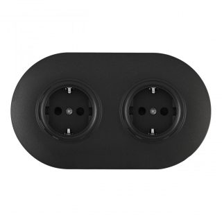 Круглая розетка двойная (двухпостовая) с/з и шторками Arte Milano SET08-2-40-1x2 black