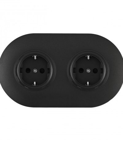 Круглая розетка двойная (двухпостовая) с/з и шторками Arte Milano SET08-2-40-1x2 black