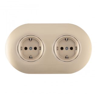 Круглая розетка двойная (двухпостовая) с/з и шторками Arte Milano SET08-2-40-1x2 shampan