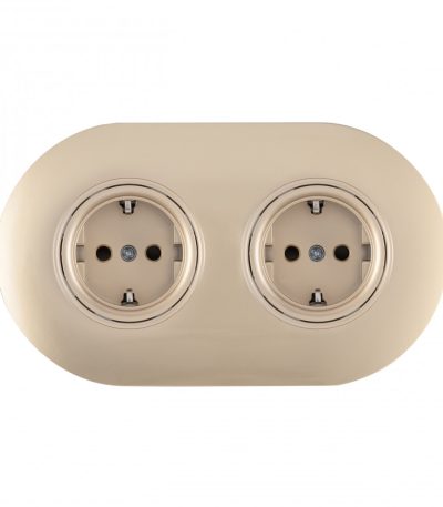 Круглая розетка двойная (двухпостовая) с/з и шторками Arte Milano SET08-2-40-1x2 shampan