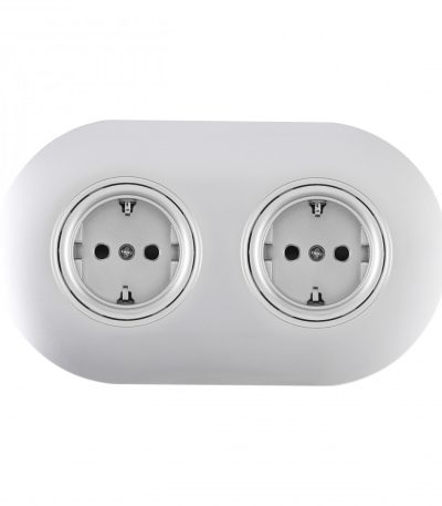 Круглая розетка двойная (двухпостовая) с/з и шторками Arte Milano SET08-2-40-1x2 silver