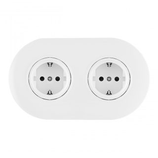 Круглая розетка двойная (двухпостовая) с/з и шторками Arte Milano SET08-2-40-1x2 white