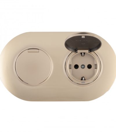 Круглая розетка двойная (двухпостовая) с/з и шторками Arte Milano SET08-2-41-1x2 shampan