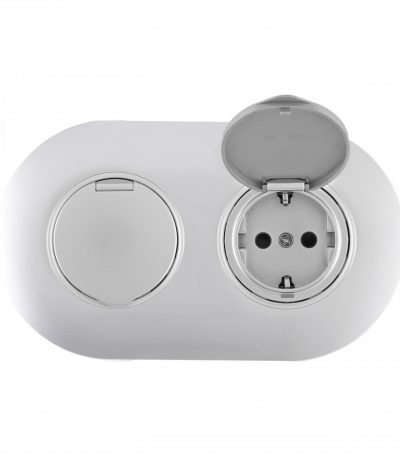 Круглая розетка двойная (двухпостовая) с/з и шторками Arte Milano SET08-2-41-1x2 silver