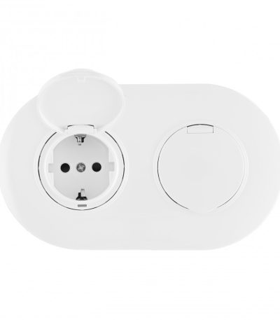 Круглая розетка двойная (двухпостовая) с/з и шторками Arte Milano SET08-2-41-1x2 white