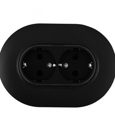 Круглая розетка двойная с/з и шторками Arte Milano SET08-double-40-2 black