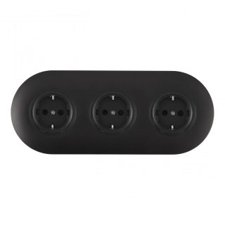 Круглая розетка тройная (трехпостовая) с/з и шторками Arte Milano SET08-3-40-1x3 black