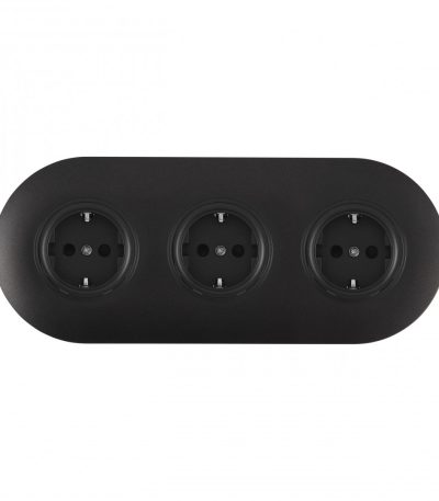 Круглая розетка тройная (трехпостовая) с/з и шторками Arte Milano SET08-3-40-1x3 black