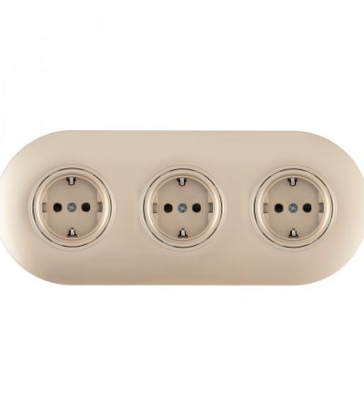 Круглая розетка тройная (трехпостовая) с/з и шторками Arte Milano SET08-3-40-1x3 shampan