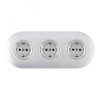 Круглая розетка тройная (трехпостовая) с/з и шторками Arte Milano SET08-3-40-1x3 silver