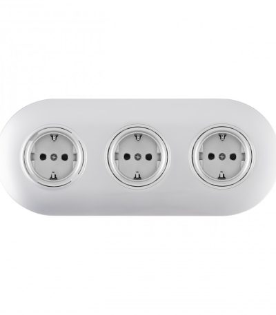 Круглая розетка тройная (трехпостовая) с/з и шторками Arte Milano SET08-3-40-1x3 silver